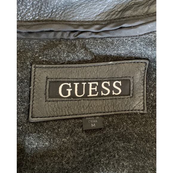 GUESS Matrix Vibes black leather coat mens medium jacket zip out lining - Picture 7 of 8